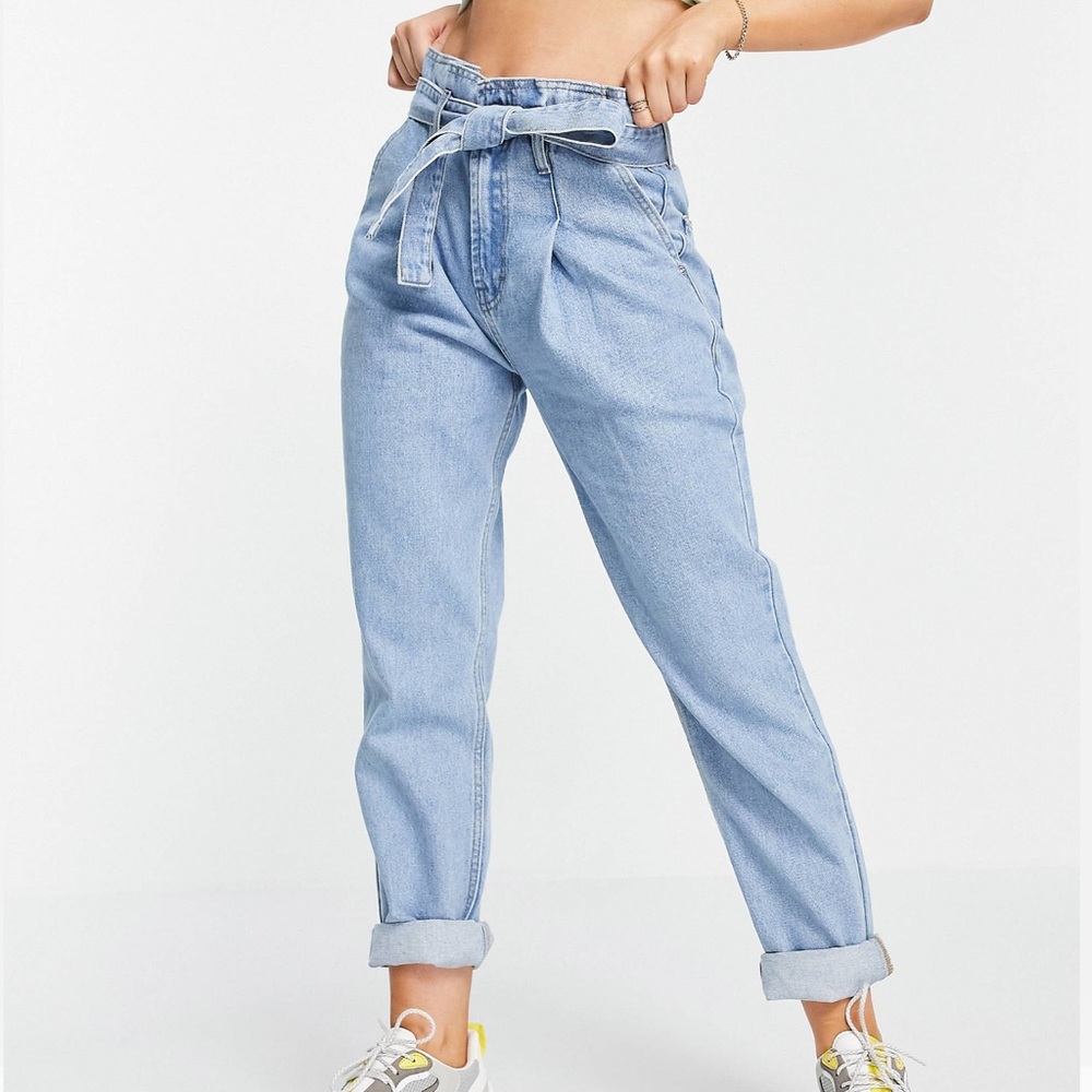 DTT Sultan paper bag waist jeans in light blue wash